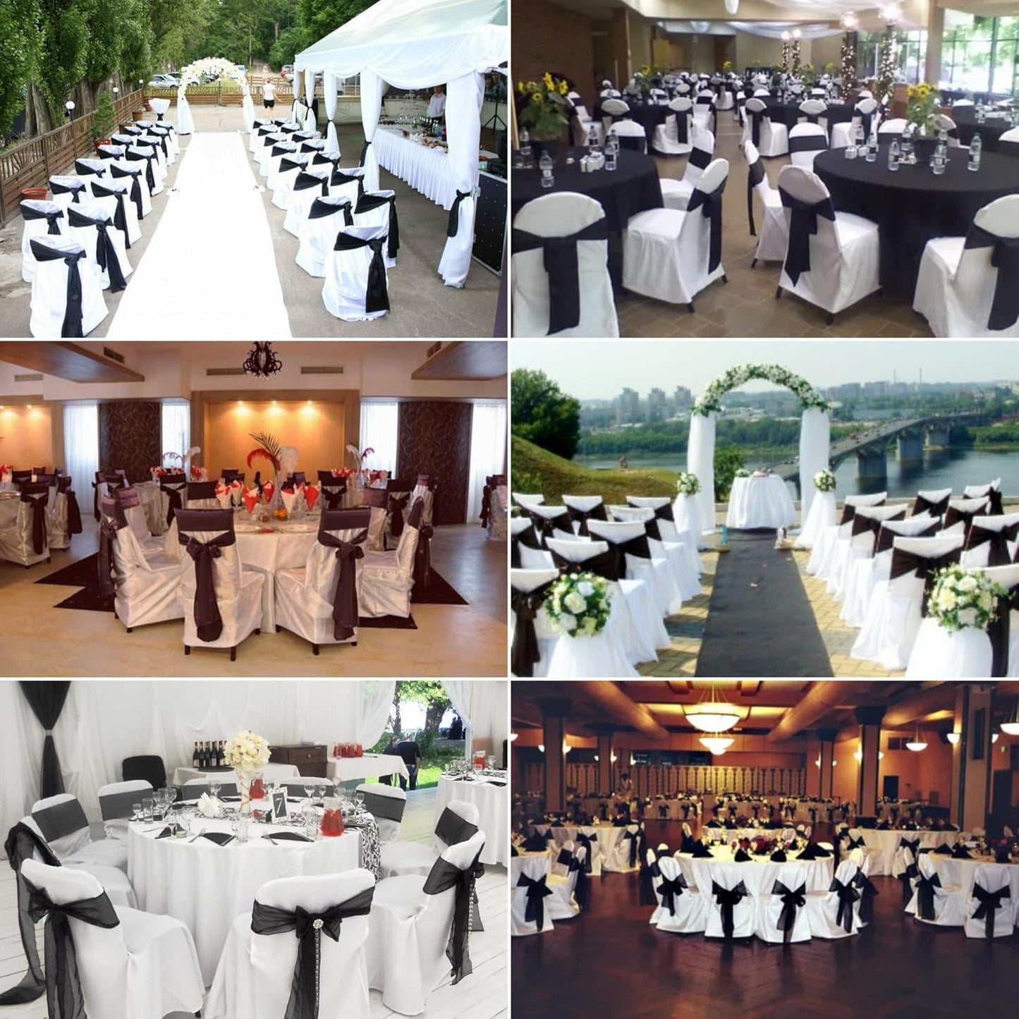 100 PCS Satin Chair Sashes Decorative Bow Satin Chair Sashes Ties Back Ribbon Bows Chairs Cover Band for Wedding Party Ceremony Reception Events Banquet Restaurant Home Kitchen Decor(7x108inch,Black)