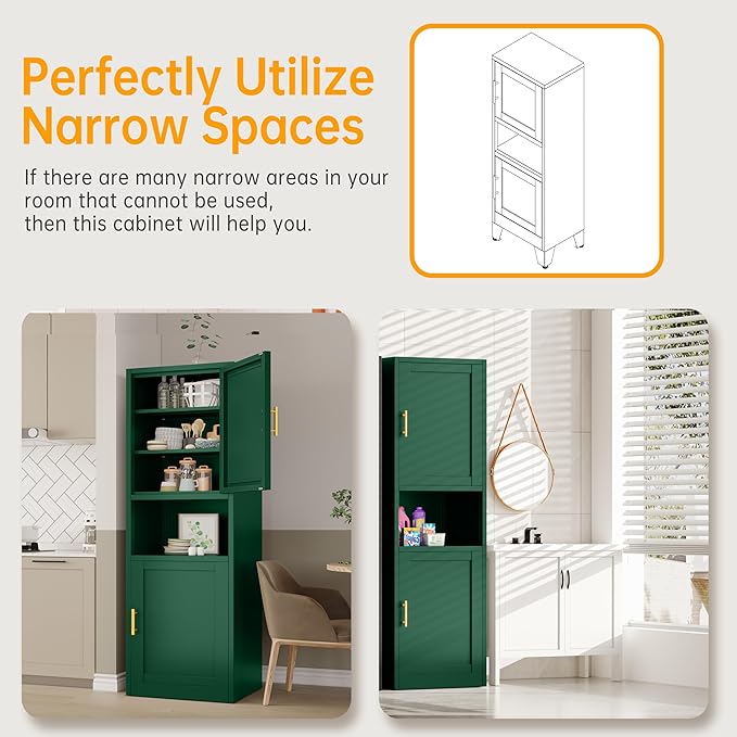 Ckzbx Tall Narrow Storage Cabinet 66.93" H Tall Bathroom Cabinet Metal Pantry - Image 5