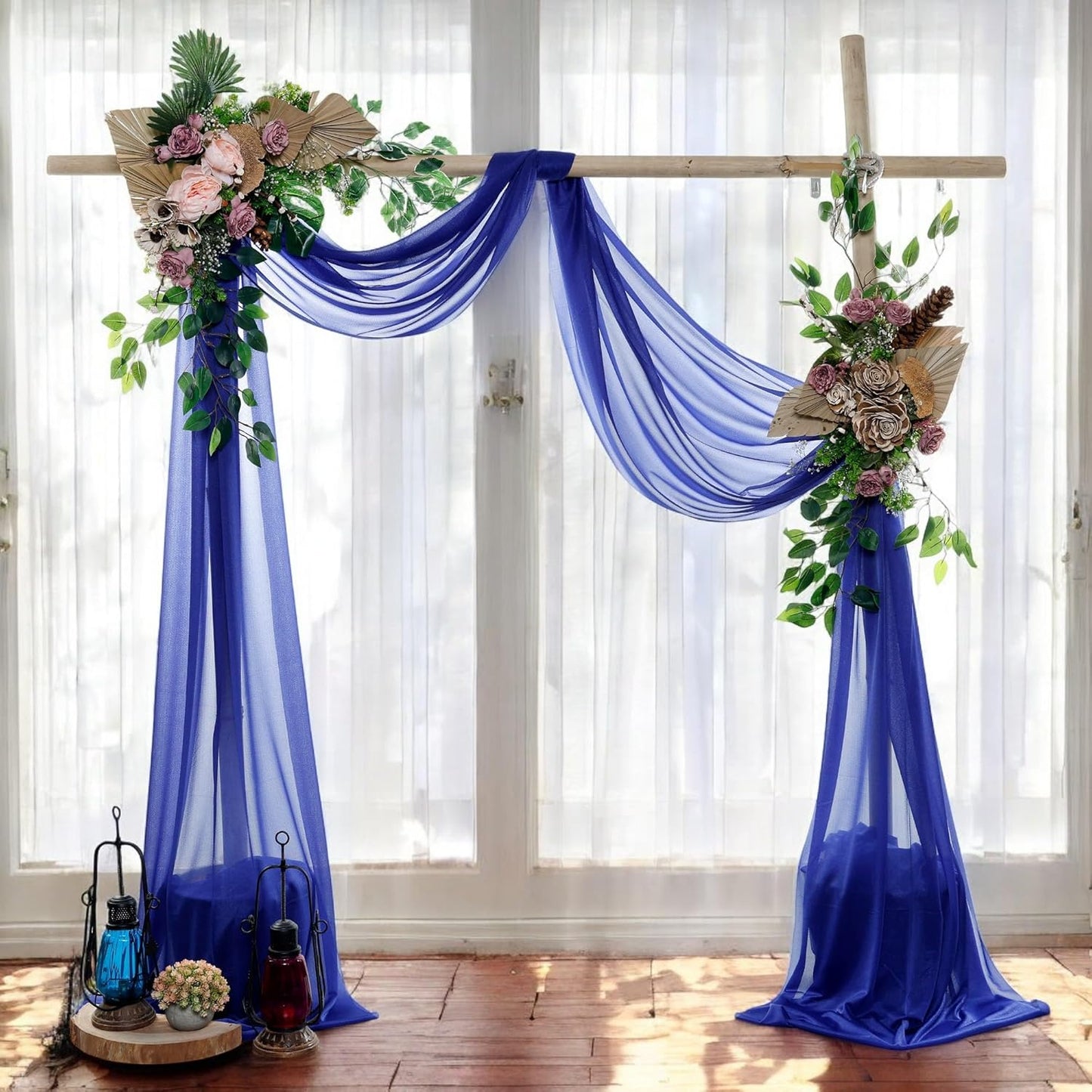 MDS Halloween Chiffon Draping Fabric - 2 Panel, 30" Wide x 100ft Long - Sheer Spooky Arbor & Canopy Drapery for Haunted House Backdrops, Party Ceilings, DIY Costumes & Themed Events - Royal Blue