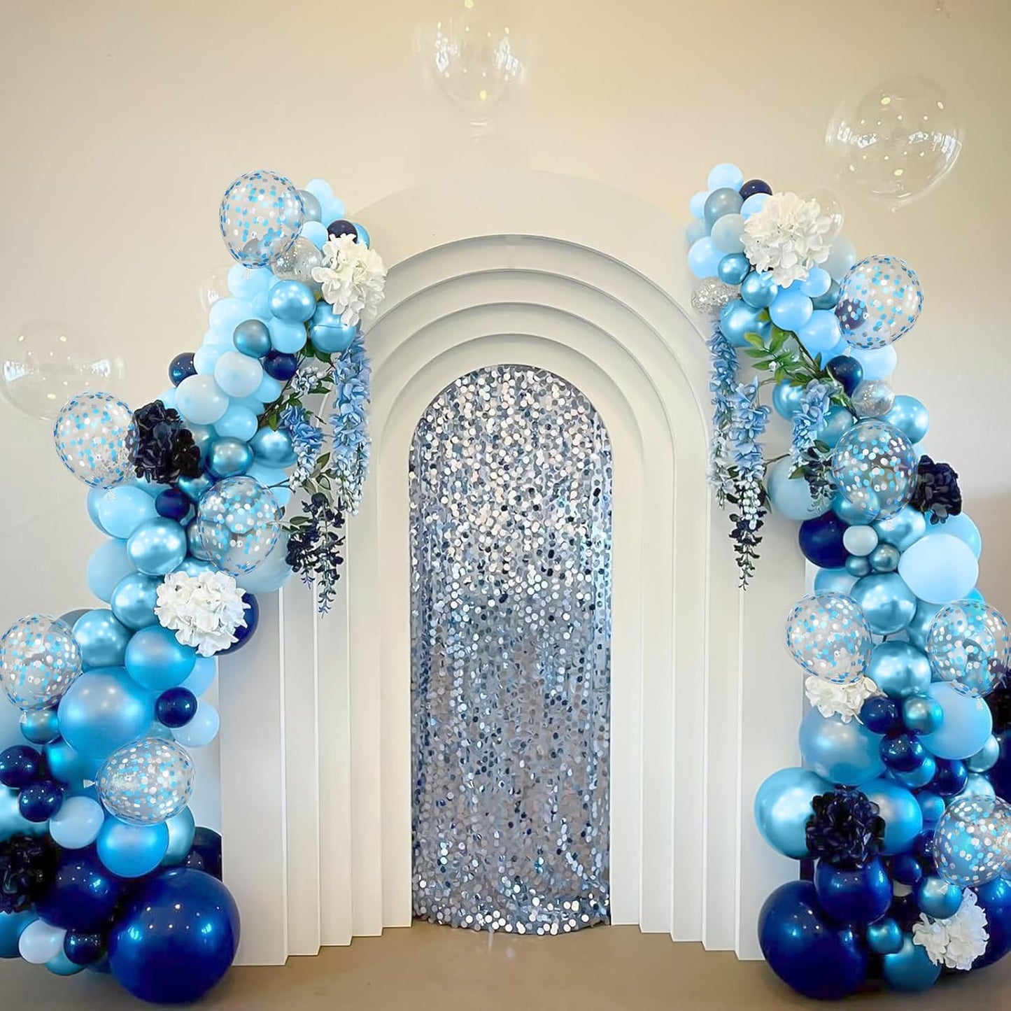 Royal Blue Balloons 12Inch Metallic Chrome Dark Light Blue Party Balloons, Silver Confetti Latex Balloons Set for Birthday Wedding Ocean Theme Party Decorations Graduation