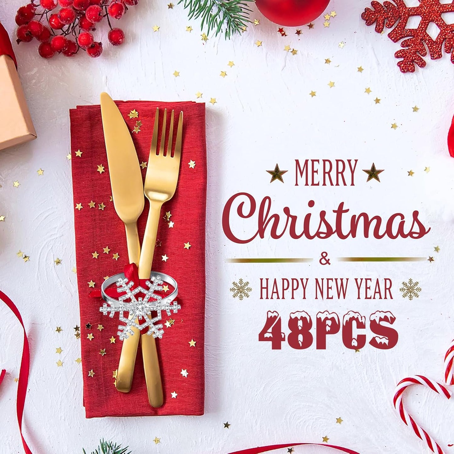 Patelai 24 Pieces Snowflake Napkin Rings Thanksgiving Christmas Napkin Holders Exquisite Household Rhinestone Napkin Rings Set for Christmas Wedding Dinner Party Table Decoration (Silver)