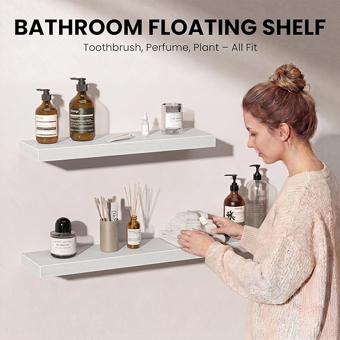 Fun Memories Floating Shelves for Wall, 48 Inch Long Set of 2 Rustic Wood Wall - Image 4
