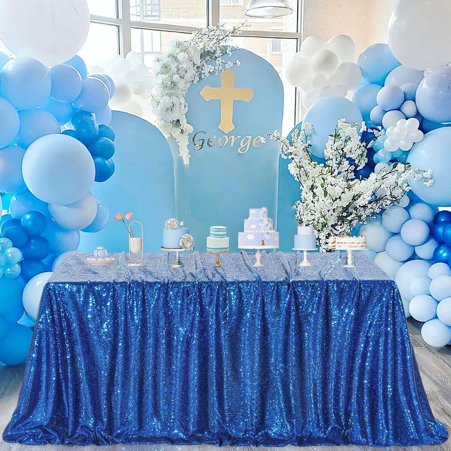 QueenDream Royal Blue Sequin Tablecloth for Party: Sparkly Tablecloth 90x156 - Royal Blue Table Decorations for Corporate Events Wedding Christmas