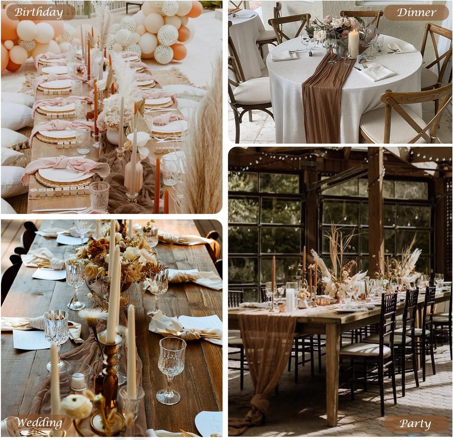 6 Pack Brown Cheesecloth Table Runner 35x120 Inch Gauze Coffee Table Runner Rustic Boho Cheese Cloth Sheer Runner for Wedding Baby Shower Bridal Shower Birthday Party Fall Decorations