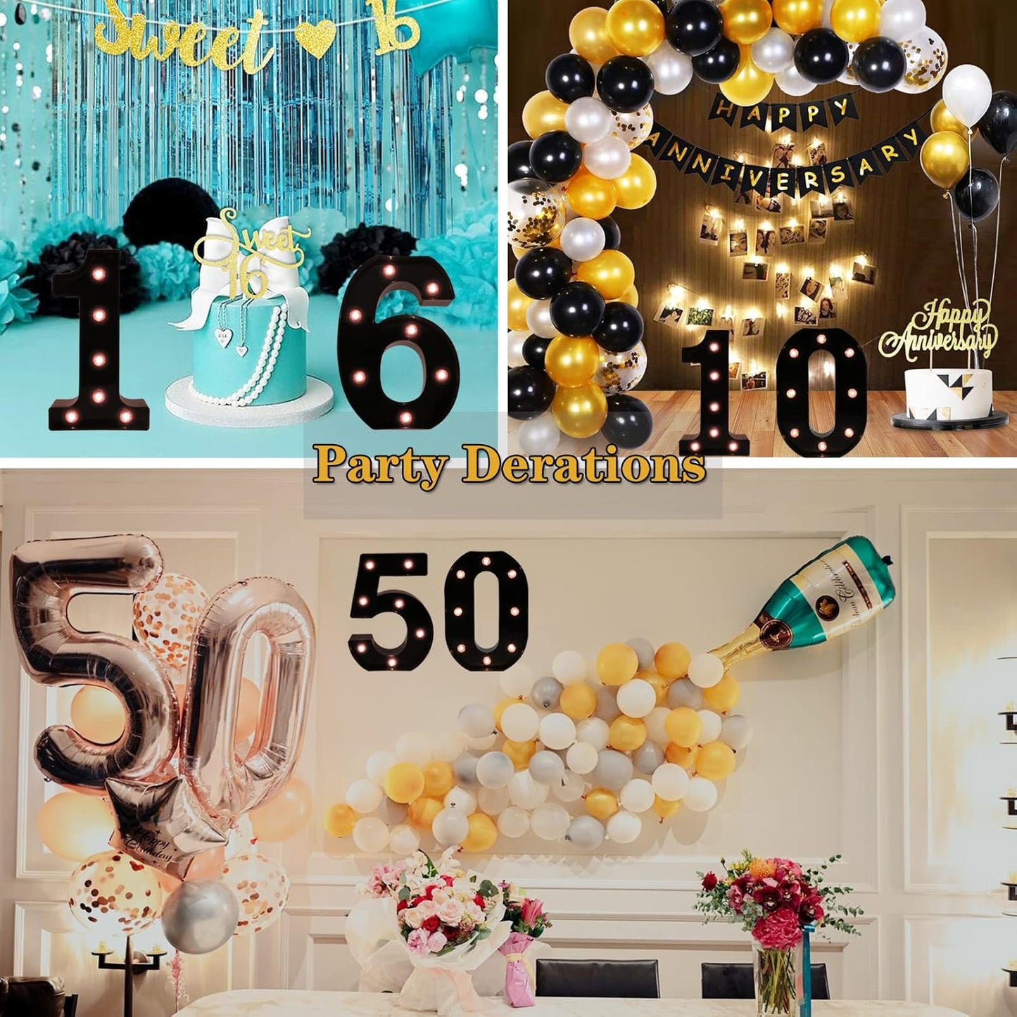 OYCBUZO Light Up Black Alphabet Marquee Number Sign LED Marquee Number Lights Sign for Night Light Home Bar Christmas Lamp Birthday Party Wedding Decoration 5