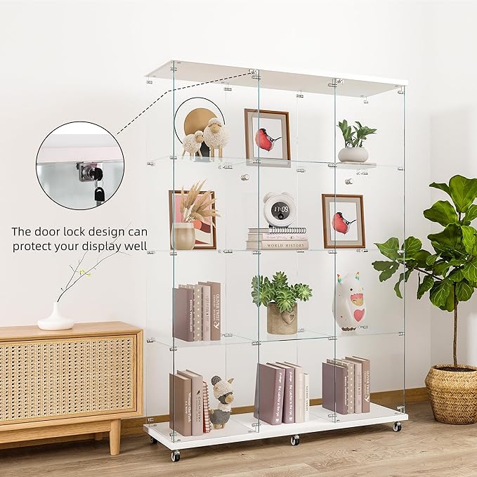FLYMUHJIA Curio Cabinets with Glass Doors Modern Glass Shelves Tempered Glass - Image 6