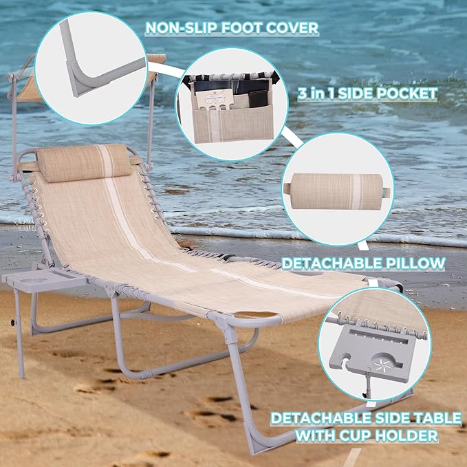 #WEJOY Tanning Chair with Face Hole & Canopy & Side Table, 5 Positions - Image 6