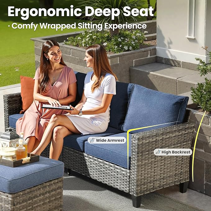 ovios 9 Pieces Patio Furniture Set, Outdoor Wicker Sofa Couch - Image 7