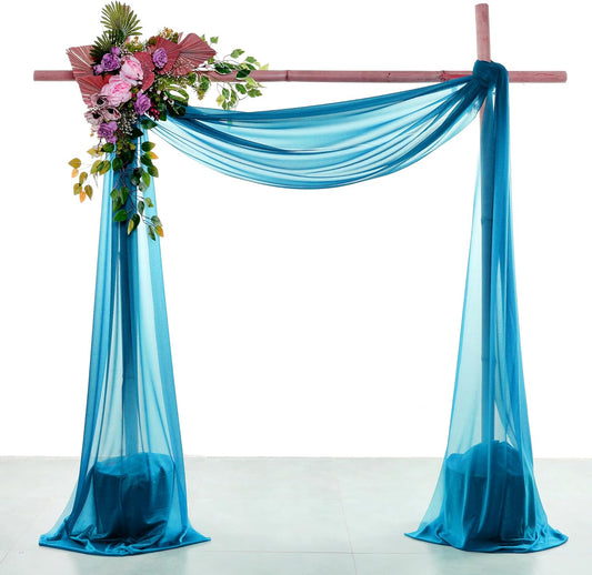 VDS Pack of 2 Panel (30 Inch X 100 Feet) Wedding Arch Draping Fabric Sheer Chiffon Fabric Drapery for Wedding Ceremony Reception Swag Backdrop Canopy Chuppah ARBO Altars Decoration (Dark Teal)