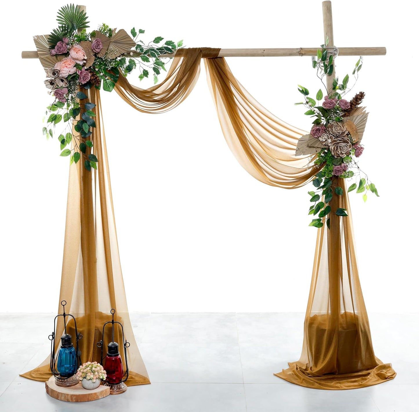 VDS Pack of 2 Panel (30 Inch X 30 Feet) Wedding Arch Draping Fabric Sheer Chiffon Fabric Drapery for Wedding Ceremony Reception Swag Backdrop Canopy Chuppah ARBO Altars Decoration (Mocha)