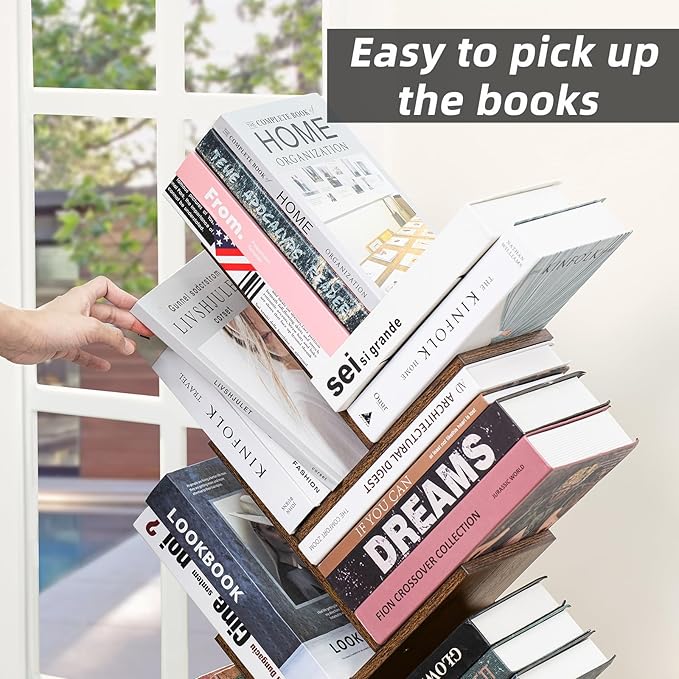 SHEEPAM 10 Tier Tree Book Shelf, Floor Standing Wood Bookshelf - Image 8