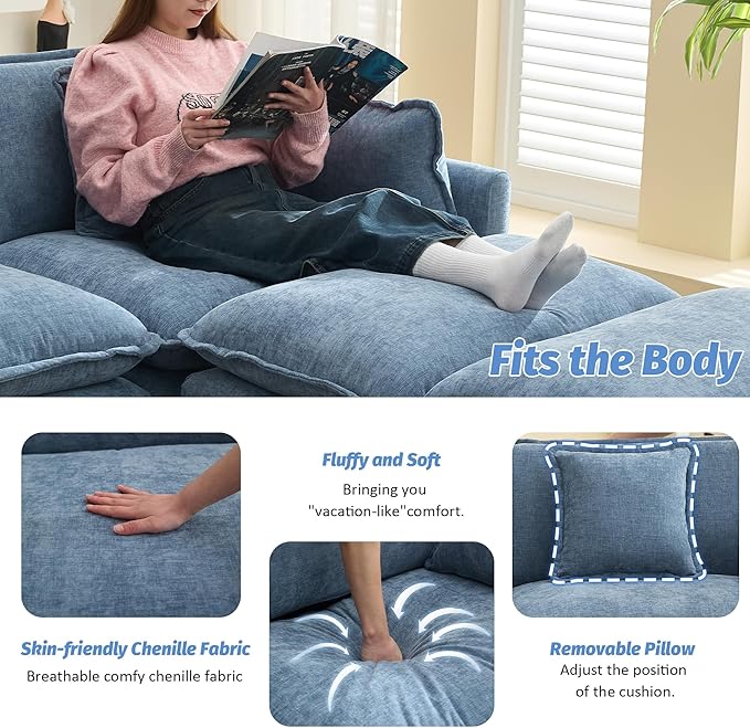 147'' Sectional Cloud Deep Seat Couch, Oversized Chenille U Shaped Sectional - Image 4