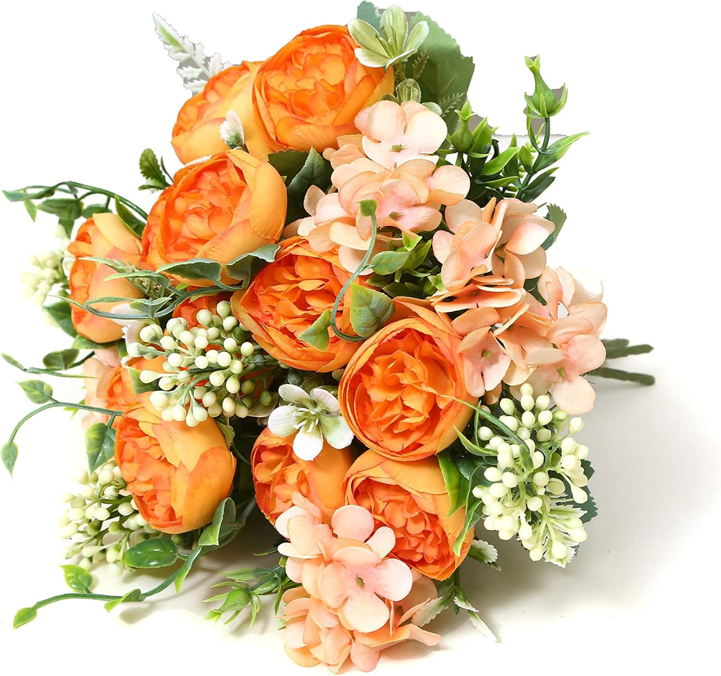 Artificial Flowers Fake Peony Silk Mini Plastic Bridal Flowers for DIY Wedding Bouquets Home Decorations 4 Packs(Orange)