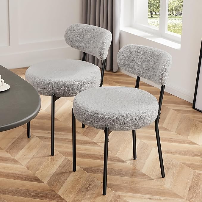 Sweetcrispy Dining Chairs Set of 4, Boucle Upholstered Modern Mid Century Round - Image 7