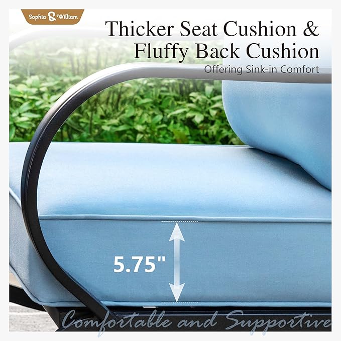 Sophia & William 2 Pieces Patio Furniture Sets Metal Sofa Chairs Patio Cushion - Image 3