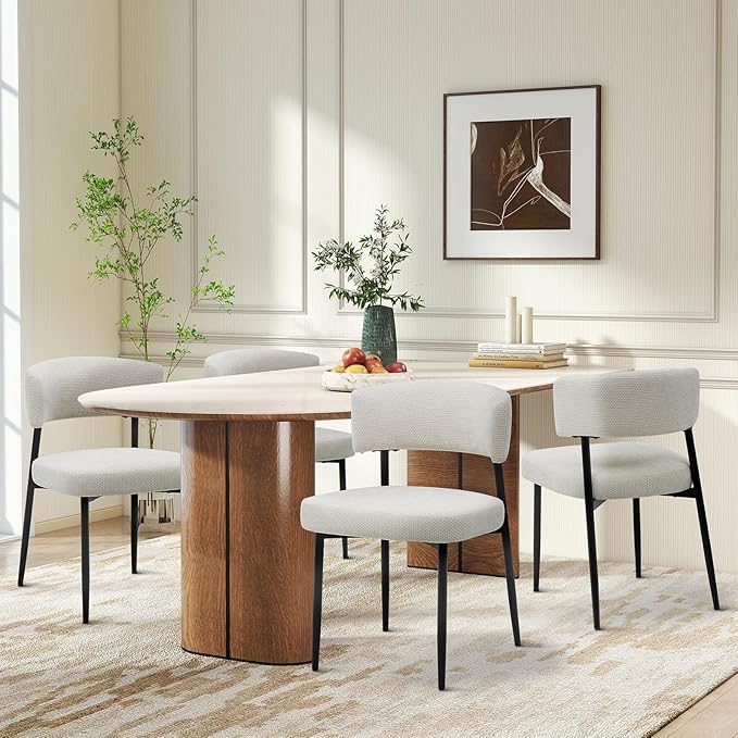 DUMOS Dining Chairs Set of 4, Mid Century Modern Chair Round Upholstered Curved - Image 4