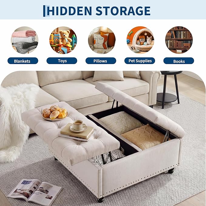 Garvee 36'' Large Square Storage Ottoman, Lift Top Storage Ottoman Coffee Table - Image 6