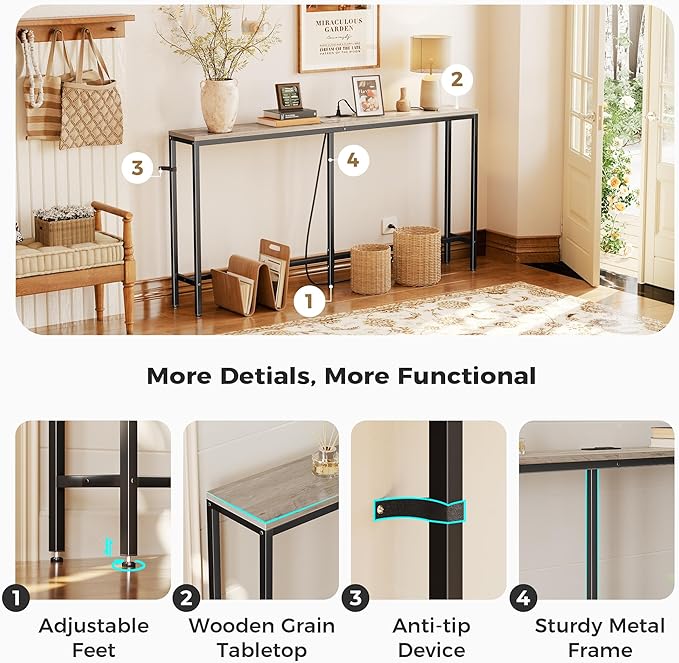 SUPERJARE Console Table with Outlet, 63 Inch Sofa Table with Charging Station - Image 6