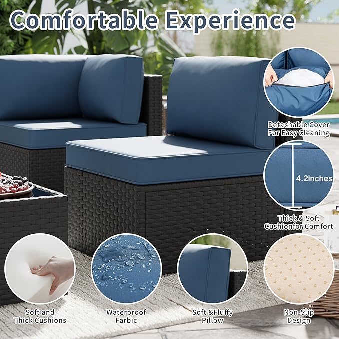 SUNLEI 5pcs Patio Furniture Sets Conversation Set, Low Back All-Weather Rattan - Image 3