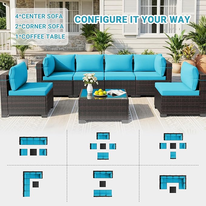 CHABATREE 7pcs Outdoor Patio Furniture Sets, Rattan Conversation Sectional Set - Image 6