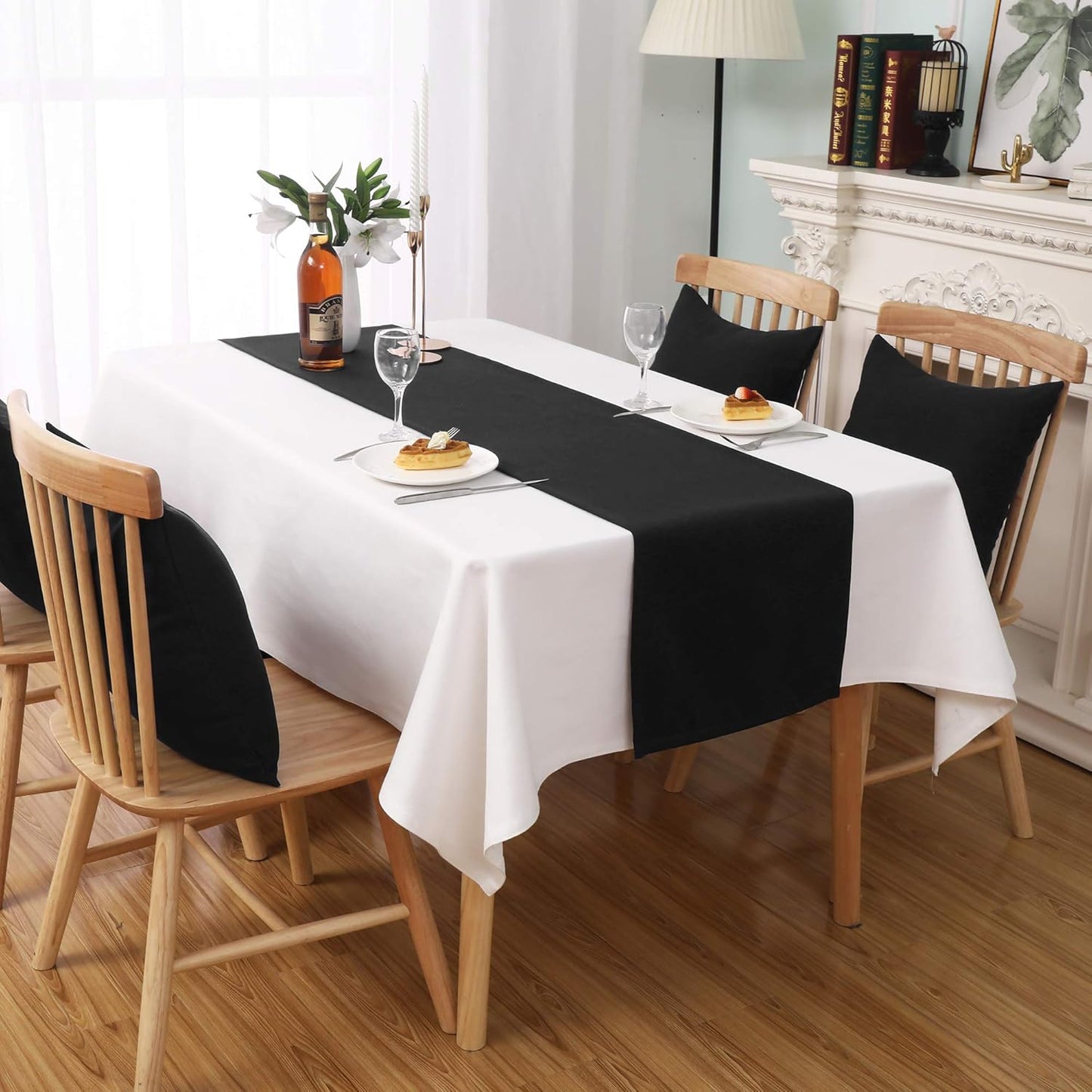 DUALIFE Jet Black Table Runner 14x72 inch Solid Color Thick Polyester Decorative Cloth Handcrafted for Wedding Party Birthday Graduations Banquet,Restaurant & Outdoors 2 Pieces