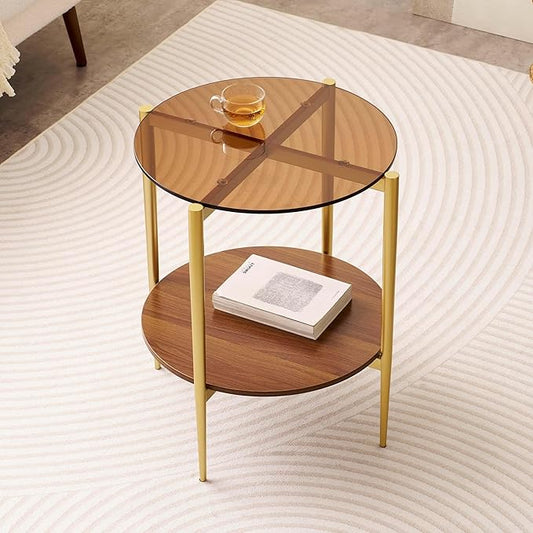LumFurn Round Glass End Table, Mid-Century Modern Design Sofa Table by LumFurn