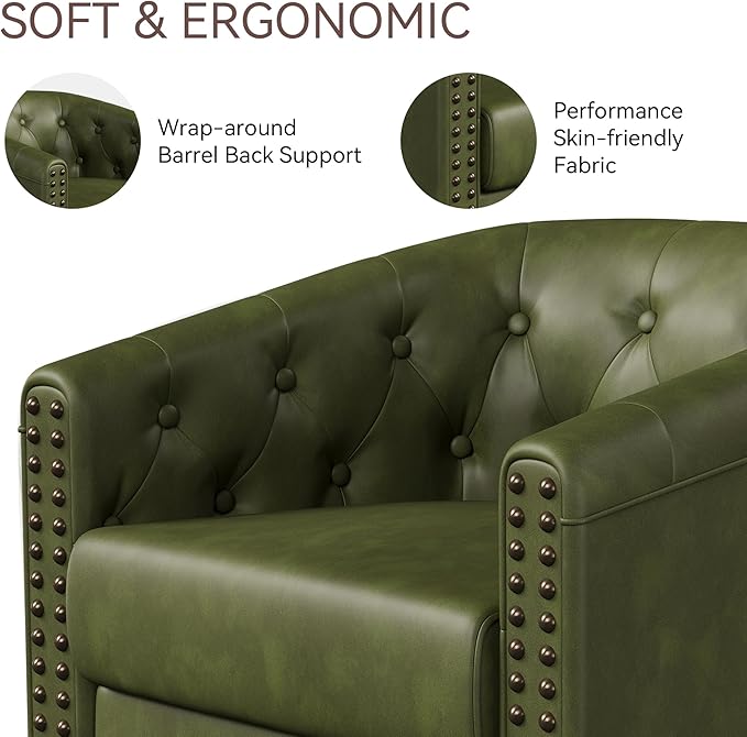 Swivel Barrel Accent Chair, Round Nailhead Faux Leather Living Room Arm Chairs - Image 3