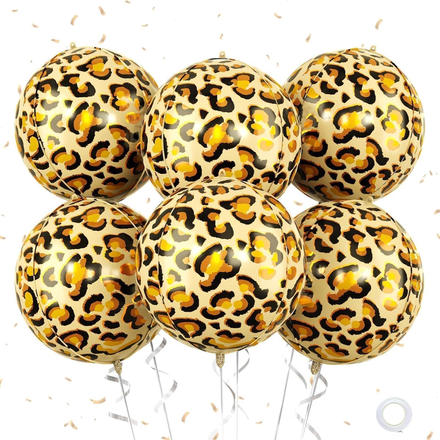Leopard & Cheetah Print Foil Balloons, 6Pcs Large Metallic Leopard print Round Balloons, 22 Inch Big Round Foil Balloon for Camo Animal Jungle Adventure Birthday Party Baby Shower Wedding Decorations