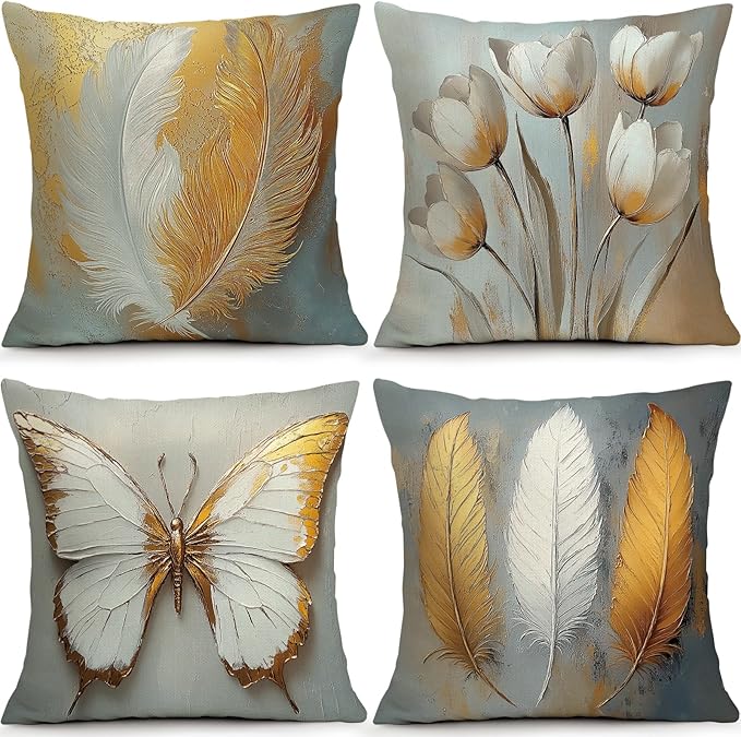 OBSEDE Bohemian Feathered Butterfly Decorative Throw Pillow Covers 18 × 18 in by OBSEDE