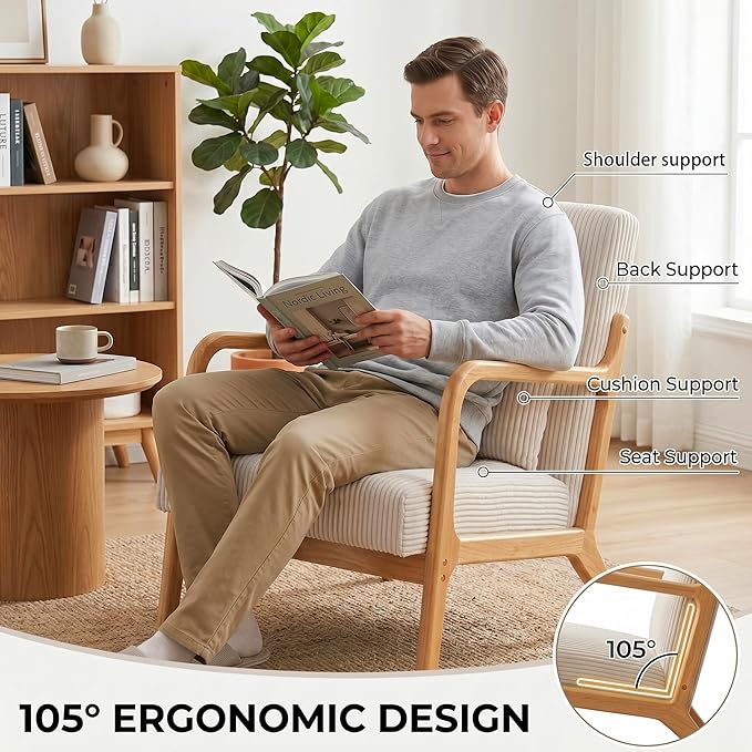 Mid Century Modern Accent Chair, Upholstered Corduroy Armchair - Image 5