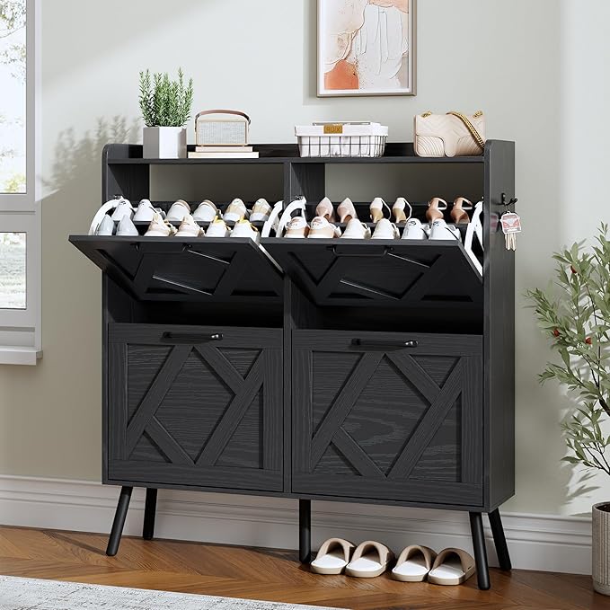 Nicetree Shoe Cabinet with 4 Flip Drawers, Hidden Shoe Rack Cabinet with Metal by Nicetree
