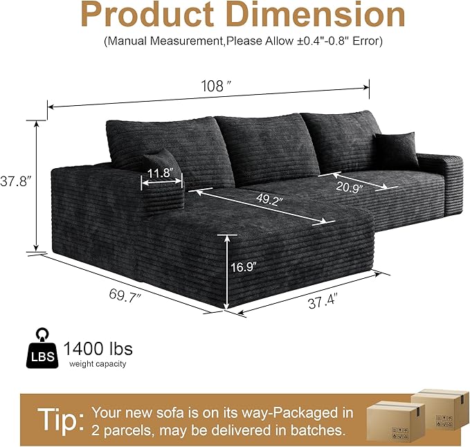 AUGOP 108" Sectional Couches for Living Room Modern Modular Sofa - Image 2