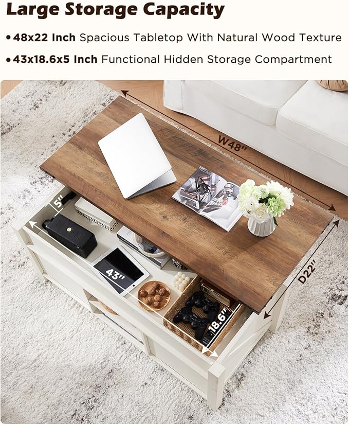 OKD 48" Farmhouse Lift Top Coffee Table - Image 4