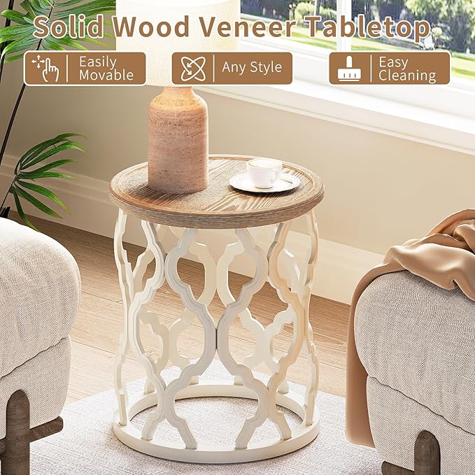 karlott Farmhouse End Table, 18.5'' French Country Round Side Table, Distressed - Image 3