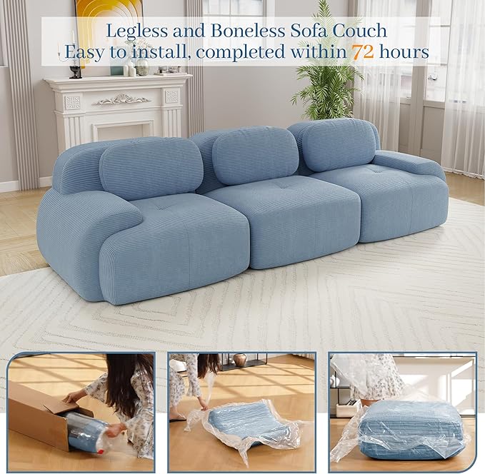 Boneless Sectional Couch, No Assembly Required, 117.3” Modular Cloud Sofa - Image 9