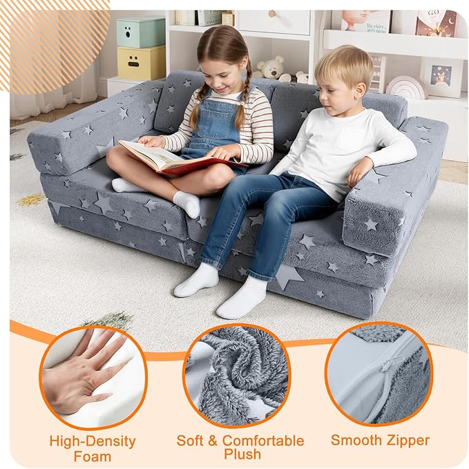 MeMoreCool Modular Kids Sofa, 10-Piece Foam Sectional Couch - Image 7