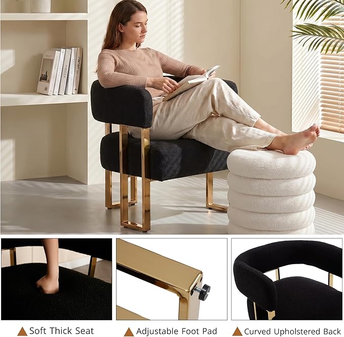 Modern Boucle Barrel Living Room Chairs Set of 2, Sherpa Upholstered Accent - Image 4