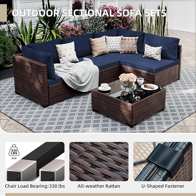 UPHA 5 Pieces Patio Furniture Sets, Wicker Outdoor Sectional Sofa Couch - Image 3