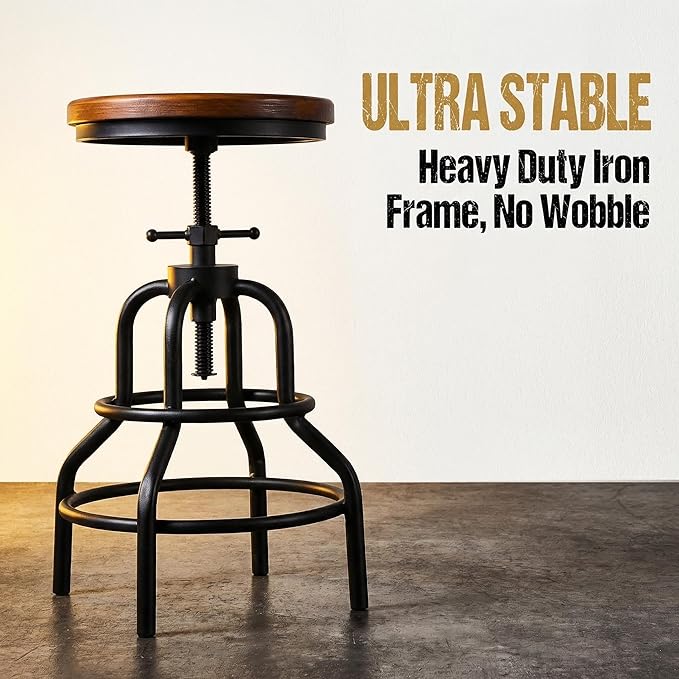 Industrial Vintage Counter Stool, Kitchen Counter Height Adjustable Swivel Chair - Image 6