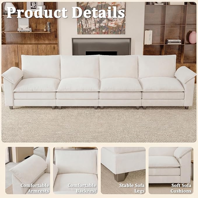 JUMMICO 159" Modular Sectional Chenille Couches Linear Sofa - Image 3