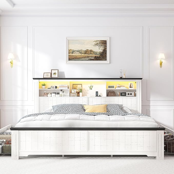 EnHomee King Size Bed Frame and Headboard & Storage, 4 Drawers and LED Built in - Image 3