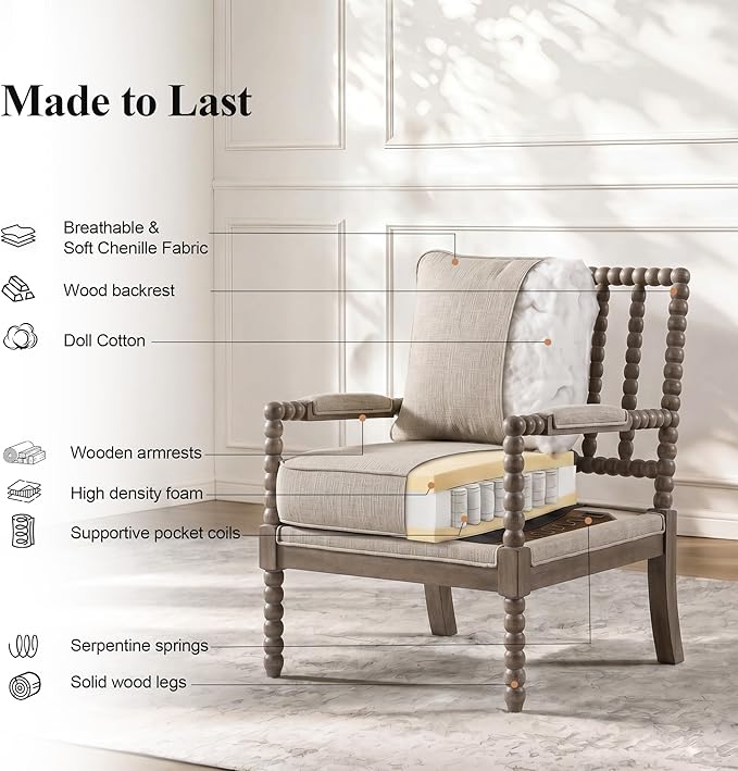 DUHOME Linen Fabric Spindle Accent Chairs Set of 2, Spool Chairs - Image 5