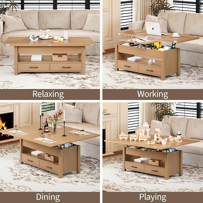 Garvee 40" Coffee Table Lift Top, Converts to Dining Table - Image 4