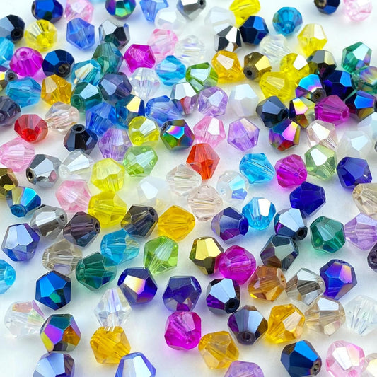 100pcs 8mm Bicone Crystal Glass Beads Loose Spacer Beads Faceted Craft Beads for Jewelry Making DIY Necklace Bracelet Earring Wind Chimes Suncatchers Ornamen(Mixed Color)
