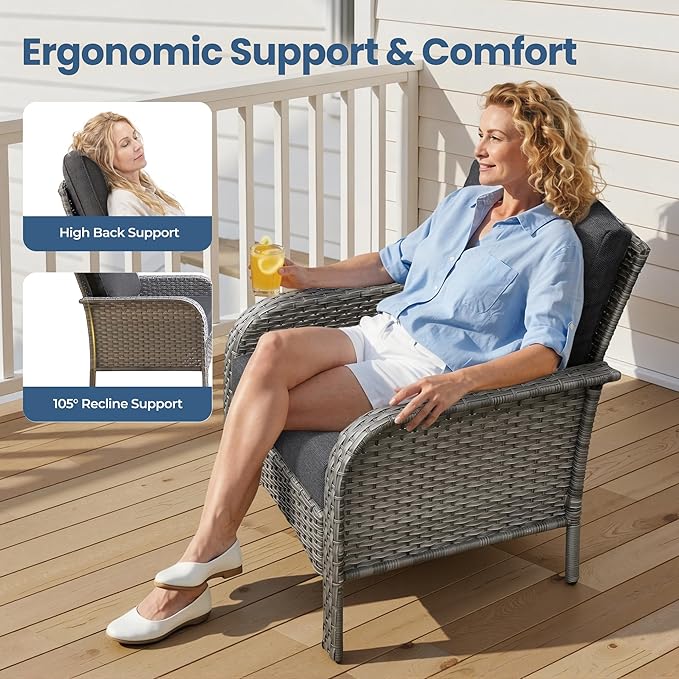 Weaxty Wicker Patio Furniture Set High Back Loveseat Sofa Couch Armchair Coffee - Image 3