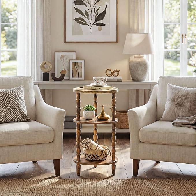 HOOBRO Round Side Table for Small Space, 3-Tier Small Round End Table - Image 4