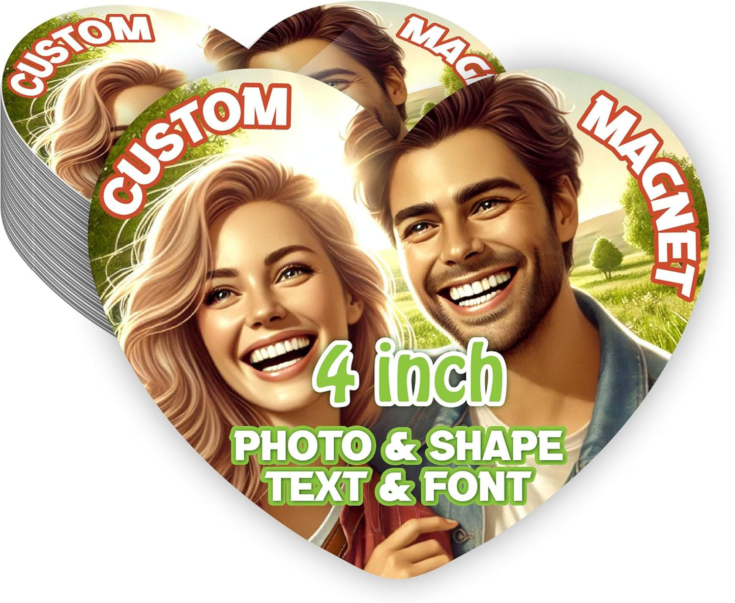 KETABAO – 4" Custom Heart Photo Magnets - Upload Your Photo for Personalized Magnets - Choose Your Shape - Add Your Text Fridge, Locker, and Car & More