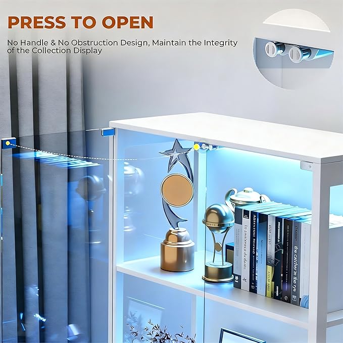 Display Cabinet with Glass Doors, Curio Cabinet with 3 LED Lights and Human - Image 5