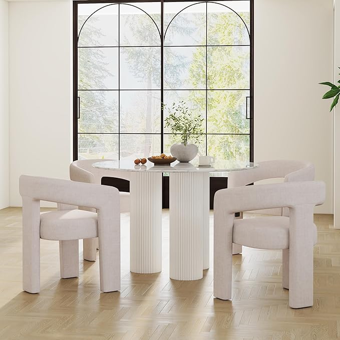 RIVOVA Modern Barrel Dining Chairs Set of 5, Linen Upholstered Accent Side Chair - Image 3