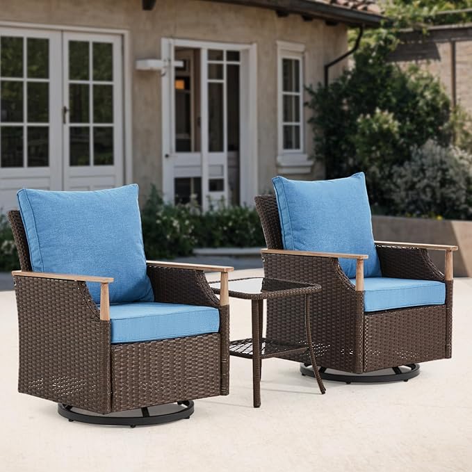 MELLCOM Patio Furniture Set of 3, Wicker Swivel Glider Chairs by MELLCOM